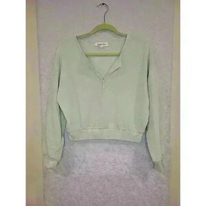 Hippie Rose Mint Green Cropped Super Soft Pullover Sweater Large V Neck